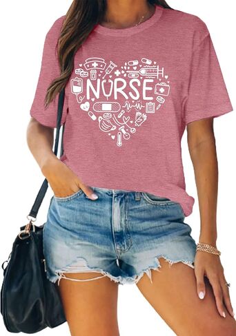 MAIHUN Women Nurse Life Shirt Nurse Letter Print Tee Tops Nurse Day Gifts Shirts Inspirational Short Sleeve in Saudi Arabia