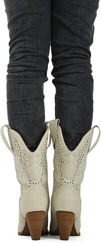 WIRALOMI Women Western Cowboy Mid Calf Boots Rhinestones Round Toe Stacked Heel Embroidered Cowgirl Boots in Kuwait