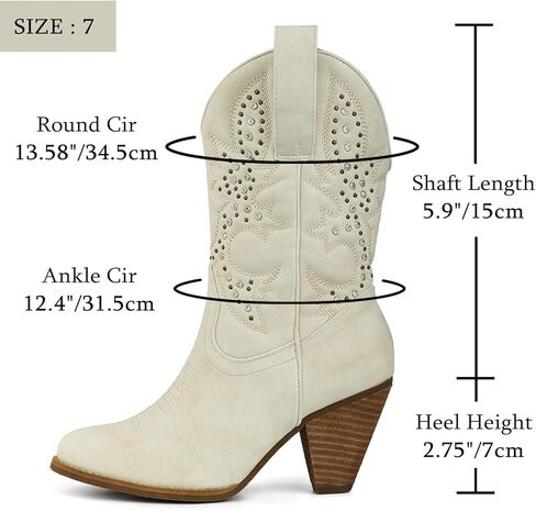 WIRALOMI Women Western Cowboy Mid Calf Boots Rhinestones Round Toe Stacked Heel Embroidered Cowgirl Boots in Kuwait