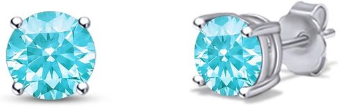 SAVEARTH DIAMOND 6.50MM Round Cut Multi Color Lab Created Moissanite Diamond Solitaire Stud Earrings For Women In 14K Gold Plated 925 Sterling Silver Gift for Her in Saudi Arabia