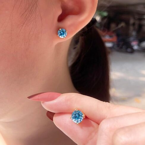 SAVEARTH DIAMOND 6.50MM Round Cut Multi Color Lab Created Moissanite Diamond Solitaire Stud Earrings For Women In 14K Gold Plated 925 Sterling Silver Gift for Her in Saudi Arabia