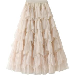 Oaovo Women's Tulle Tutu Skirts Tiered Skirt Petticoat Elasticated Waist Pleated A Line Ruffles Skirts