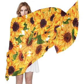 ALAZA Long Silk Like Scarf for Women Watercolor Sunflower Floral Yellow Large Head Wrap Stole