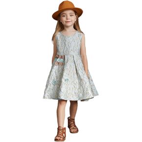 BIBIHOU Girls Toddler Kids 50s Retro Party Formal Floral Printed Twirling Dress Swing Midi Dresses
