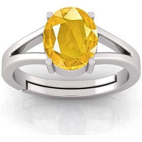 9.5 carat Silver Plated Yellow Natural Lab Tested Astrological Yellow Sapphire Pukhraj Gemstone adjustable Ring For Men or Women's