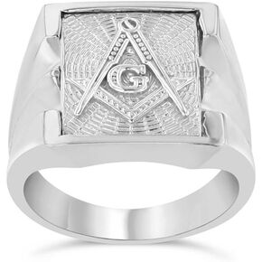 Men's Masonic Freemason Square & Compass Ring in Solid Sterling Silver