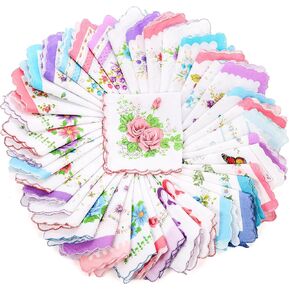 40 Pack Cotton Handkerchiefs, 11.5" Women Hankies with Vintage Floral Print, Ladies Tea Party Hanky with Wavy Edge, Pocket Square Towel for Gifting, Weddings, Home Decor