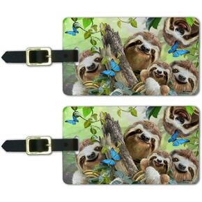 Sloth Family Selfie Luggage ID Tags Suitcase Carry-On Cards - Set of 2