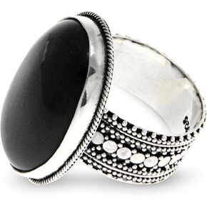 NOVICA Artisan Handmade Onyx Cocktail Ring Indonesian Silver Sterling Black White Modern Birthstone Balinese Traditional 'Oracle'