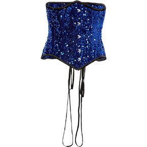 Daisy corsets Womens Steel Boned Blue Sequin Curvy Cut Waist Cincher CorsetCorset