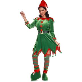 مجموعة أزياء WeGuard النسائية لعيد الميلاد على شكل قزم للبالغين مكونة من 6 قطع فستان مخملي، زي سانتا المساعد لحفلات عيد الميلاد in Kuwait