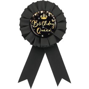 Birthday Queen Tinplate Badge Pin, Gold Crown Happy Birthday Button Pin, Birthday Queen Black Rosette Badge Pin for Women, Happy Birthday Girl Party Button Pins, Queen Birthday Party Celebration
