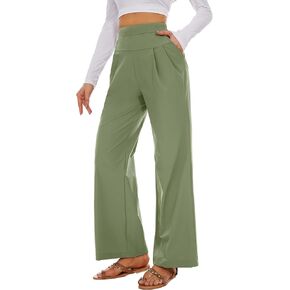 Women's Wide Leg Straight Long Pant Casual Pull On Business Work Trousers Stretch Pants