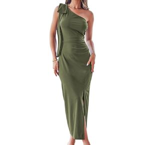 OUGES Women Summer Dress 2023 One Shoulder Sleeveless Bodycon Dress Cocktail Wedding Guest Maxi Dress