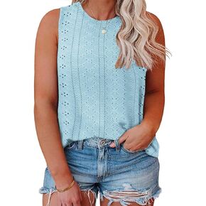 VISLILY Womens-Plus-Size-Tank-Tops Summer Sleeveless Eyelet Shirts Round Neck Tunics Flowy Classic Tees