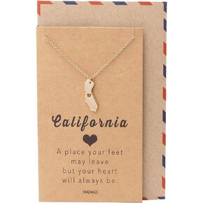 quan jewelry California State Necklace, Handmade California Map Pendant Charm, Inspirational Necklace with Greeting Card