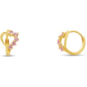 14k Yellow Gold Heart Pink CZ Cubic Zirconia Huggies Hoops Earrings (10 x 10 mm)