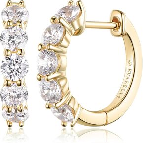 Evabelle Gold Hoop Earrings for Women 14K Real Gold Plated Huggie Hoop Earring Diamond Cut Cubic Zirconia Cuff Earrings Cartilage Hoop Earring Huggie Stud for Men Girl Teen Sterling Silver Post Hypoallergenic Valentine's Mother's Day Earrings Jewelry Gift