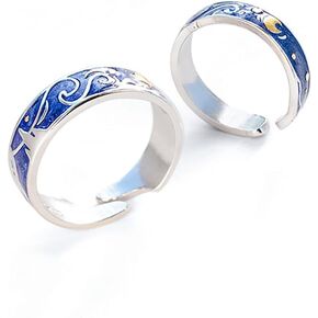 Izpack Starry Sky Couples Matching Rings for His & Hers Open Wedding Engagement Rings Promise Eternity Ring Expandable Finger Band Fashion Jewelry Gifts BFF Unisex