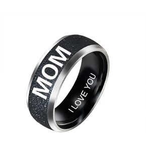 Stainless Steel Mom Mother's Day Birthday Christmas Wedding Holiday Ring Black Stainless Steel Rings for Women Size 6-12