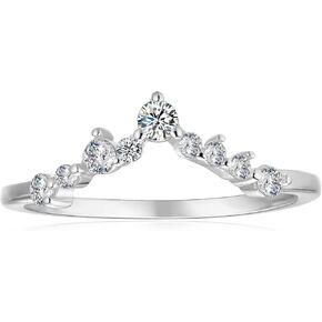 BLOSSOM & HUE V Shaped Ring - Chevron Arch [CZ Simulated Diamond Cubic Zirconia] Curved Wedding/Bridal - Paved Solitare Accent Band [Rhodium Plated - .925 Sterling Silver]