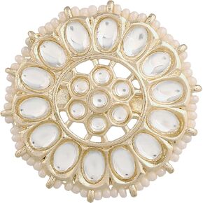 I Jewels 18k Gold Plated Indian Wedding Bollywood Pink Kundan & Pearl Studded Adjustable Finger Ring for Women (FL205)