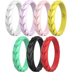 Zollen Olive Leaves Silicone Wedding Rings for Women, Rubber Wedding Bands Stackable Ring, Hypoallergenic Silicone