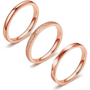 2MM Stainless Steel rings Women’s Stackable Eternity Ring Band Engagement Wedding Ring Set Silver/Rose gold Tone 3 PCS