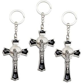 Favorict (2 Pack Christian Saint Benedict Cross Keychain with Jesus on the Cross Key holder (A)