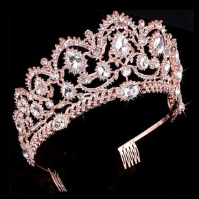 Rose Gold Tiara for Women Queen Crown Rhinestone Headband Crystal Bride Crowns and Tiaras Hair Accessories for Prom Party Pageant Princess Wedding