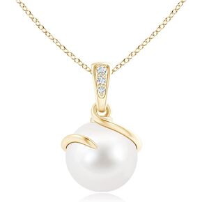 Angara Natural Fresh Water Pearl Pendant Necklace with Diamonds in Sterling Silver/14K Solid Gold for Women, Girls | June Birthstone Jewelry Gift for Her | Anniversary | Engagement