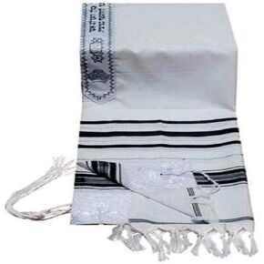 Acrylic Tallit (imitation Wool) Prayer Shawl in Black and Silver Size 24" L X 72" W