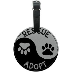 Graphics & More Rescue Adopt Yin Yang Paw Prints Dogs Cats Round Leather Luggage Id Tag Suitcase, Black