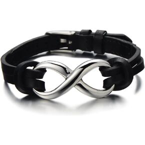 COOLSTEELANDBEYOND Infinity Love Genuine Leather Bracelet for Men and Women Stainless Steel…