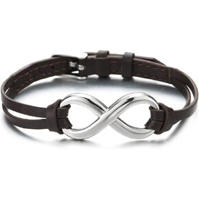 COOLSTEELANDBEYOND Infinity Love Genuine Leather Bracelet for Men and Women Stainless Steel…