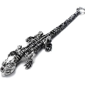 COOLSTEELANDBEYOND Mens Stainless Steel Large Dinosaurs Skull Skeleton Bangle Bracelet Black Silver Two-tone Polished