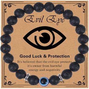 72ore Evil Eye Bracelet Healing Crystal Beaded Bracelet Adjustable Stretch Bracelet Good Luck Bracelet for Women Men Natural Stone Bead Bracelet with Message Card