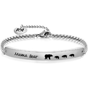 MYOSPARK Sweet Family Mama Bear Bracelet Stainless Steel Bar Bracelet Gift for Mother Wife