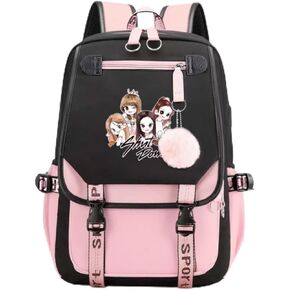 USB Black Backpack Pink Shut Down Korean Casual Backpack Daypack Laptop Bag College Bag (B1)