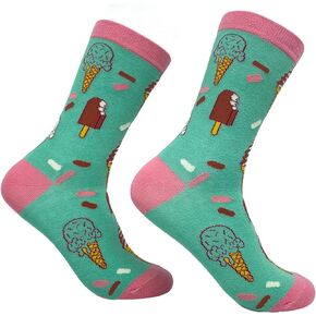 Crazy Dog T-Shirts Women's Ice Cream Socks Funny Frozen Treat Dessert Vanilla Chocolate Cone Graphic Novelty Footwear