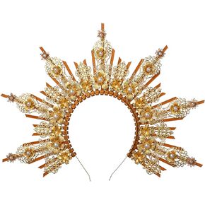 BLESSUME Goddess Gold Spike Halo Crown Headpiece NYLON ZIP TIE Wedding Bride Hair Band Tiara…