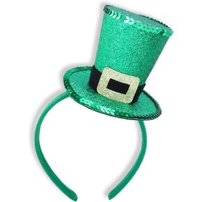 Needzo Glittery Leprechaun Top Hat Headband, Sparkling Green St. Patty's Day Accessory, Comfortable and Festive, Ideal for Parade and Irish Celebrations, Adjustable One Size