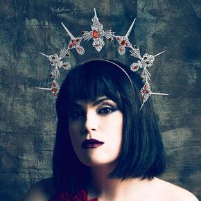 Formery Spiked Halo Crown Silver Rhinestones Spider Halo Headpiece Halloween Festival Photo-shoot Crow Cross Halo Headband for Women and Girls