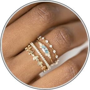 Stackable Gold Rings for Women Set,Dainty Gold Non Tarnish Stacking Cubic Zirconia Fashion Ring Zircon Flower Crown Ring ring Set Wedding Rings Valentine's Day Jewelry Gift Size 5 6 7 8 9 10