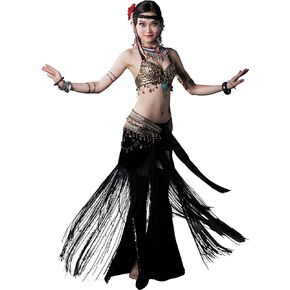 ZLTdream Women's Tribal Belly Dance Costume Bra and Hip Scarf with Copper & Fringe 2pcs/Set