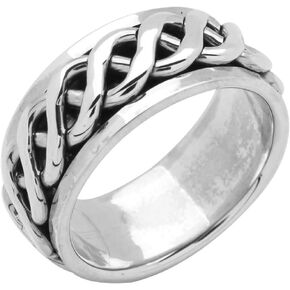 VN Jewelry MENS 9MM Wide Celtic Knot Braid 925 Sterling Silver Spinner/Spinning/Spin Band Ring Meditation Stress Relief Ring SIZE 8-13