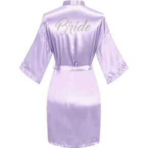 Women's Satin Kimono Robe Bride Bridesmaid Wedding Party Bridal Robes Silky Bathrobes Solid Color Rhinestone Sleepwear