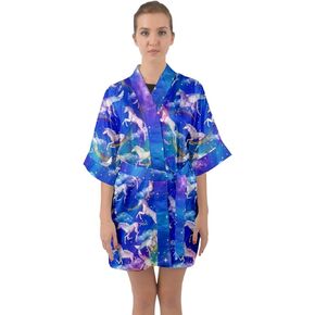 PattyCandy Womens Cute Nightgown Galaxy & Rainbow Unicorn Print Comfy Kimono Robe Size XS-3XL
