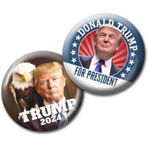 Donald Trump 2024 Pins - 2-Pack Photo with Eagle Sitting on Shoulder and Rally Button for President - Election Design 2.25 Inch Buttons