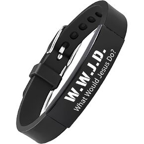 FIMILOVE｜WWJD Bracelets - What Would Jesus Do Bracelets, Stainless Steel Adjusted Silicone Wristbands Christian Gifts